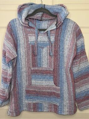 Mexican BAJA Hoodie Bubble Gum Pink, Rose & Blue Surf Poncho Size Medium